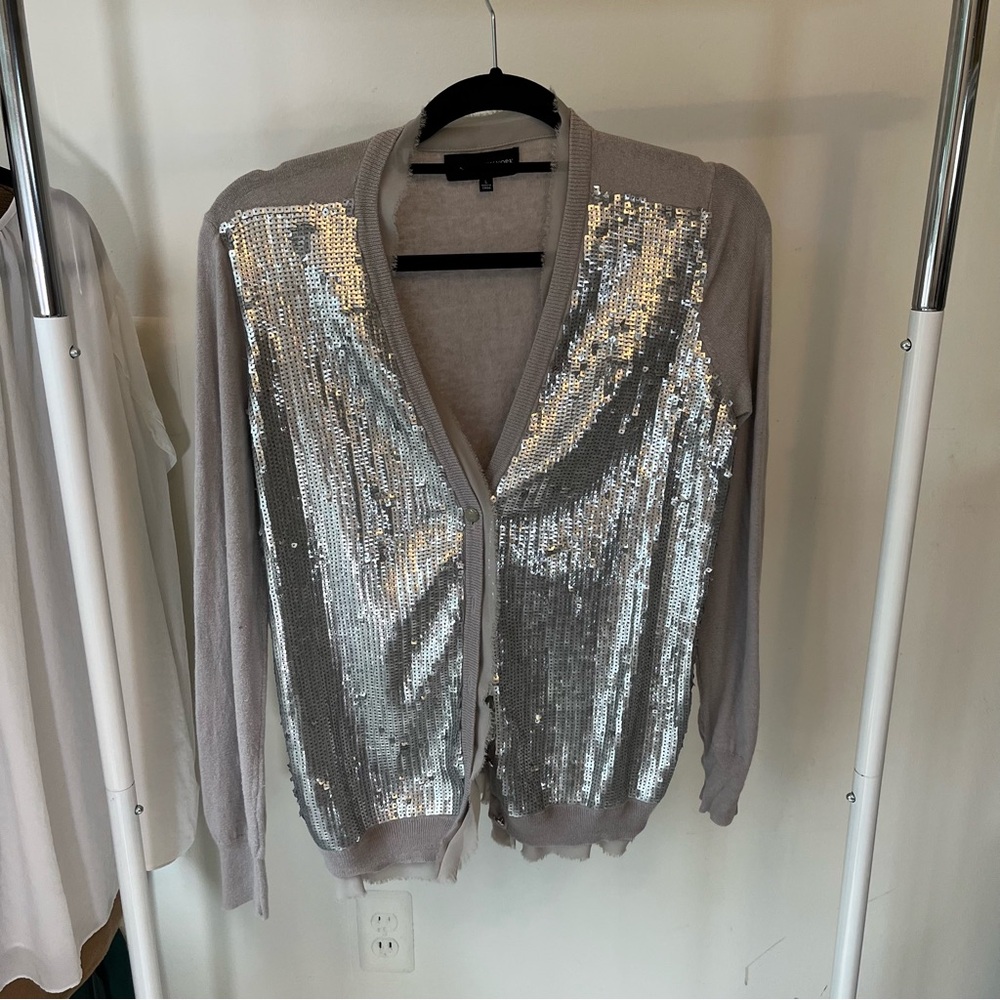 (4) Plus Size Professional Sequin Embellished Gray Blouse Beige Sweater Office - Picture 3 of 16